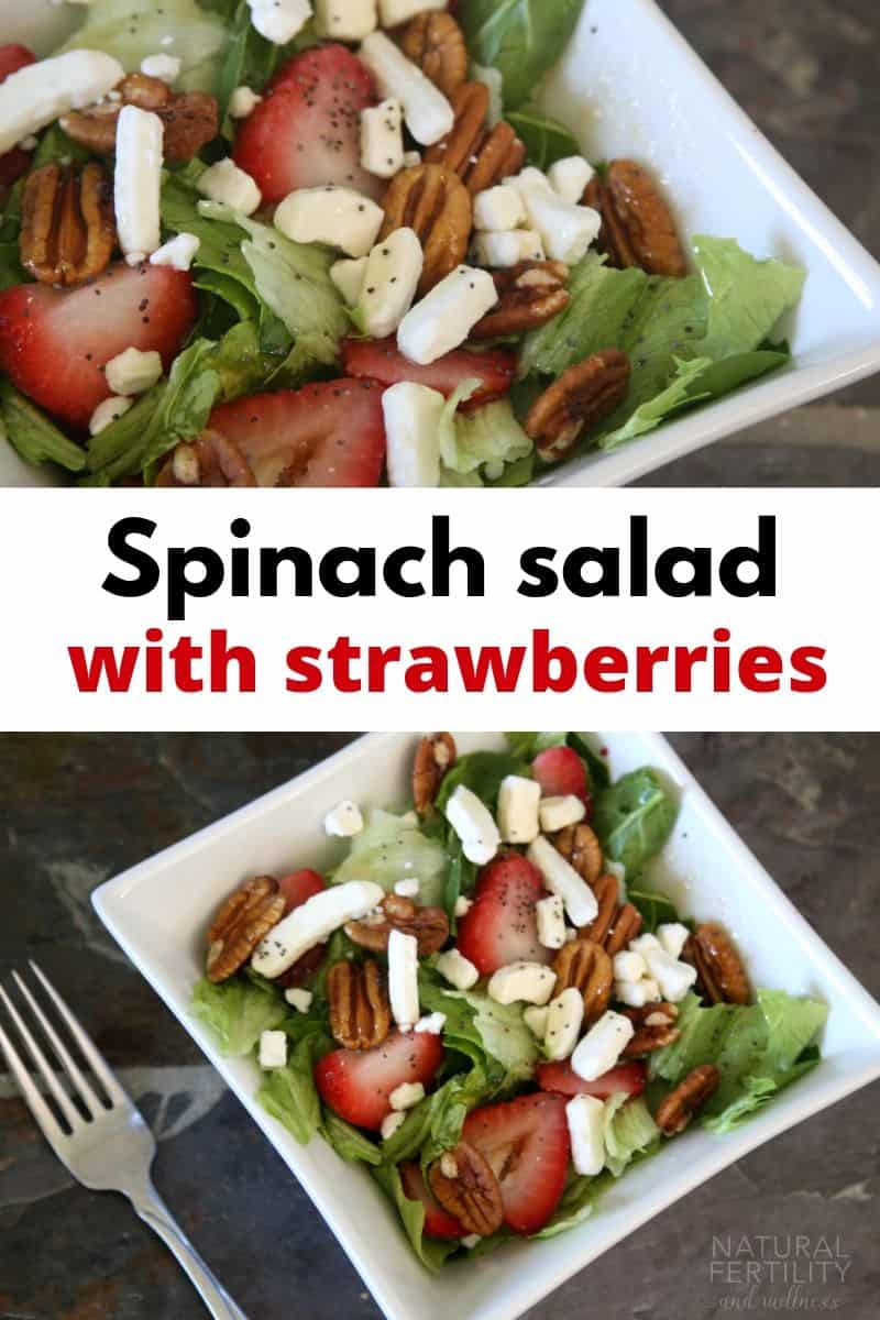 Spinach salad with strawberries in bowl