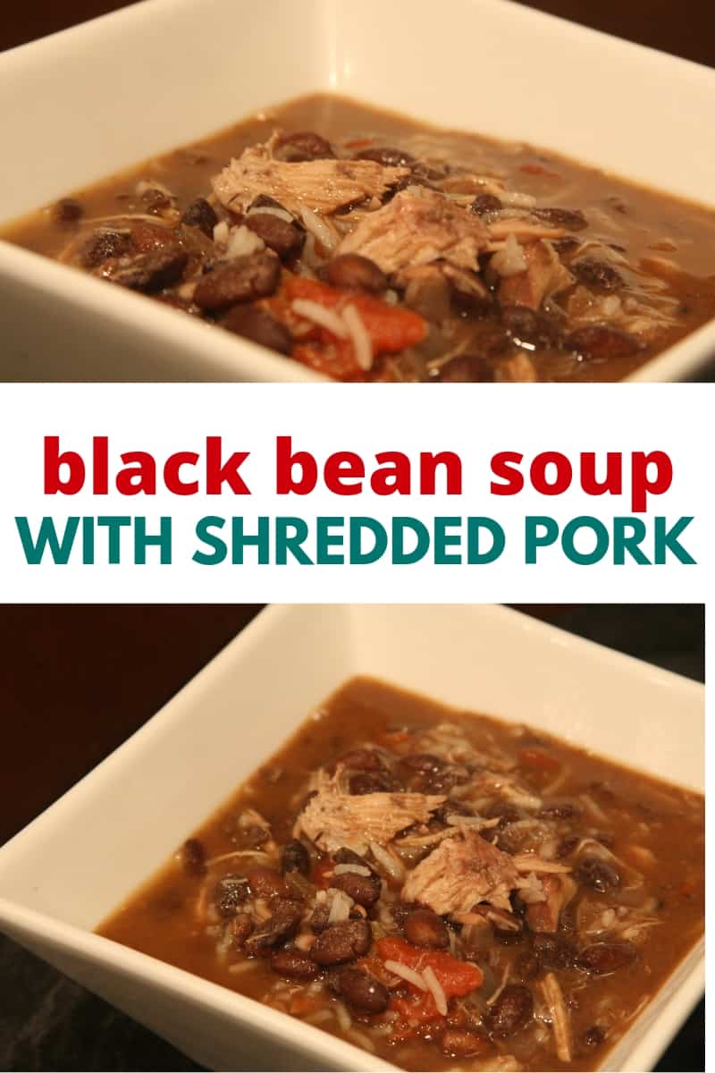black bean soup with shredded pork