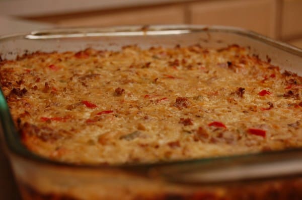 Christmas Breakfast Casserole in pan